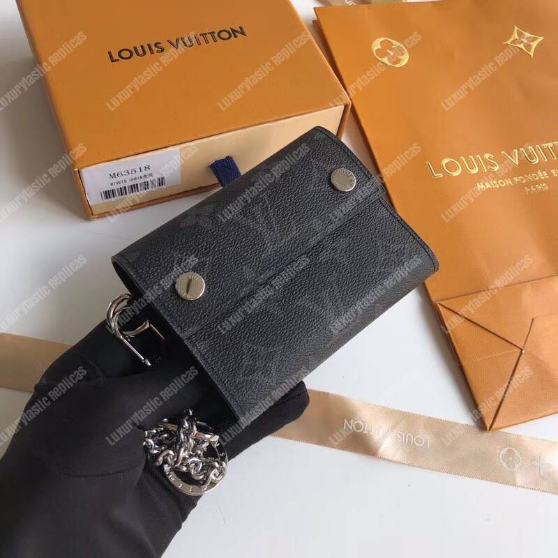 LV Rivets Chain Wallet Monogram Eclipse Canvas