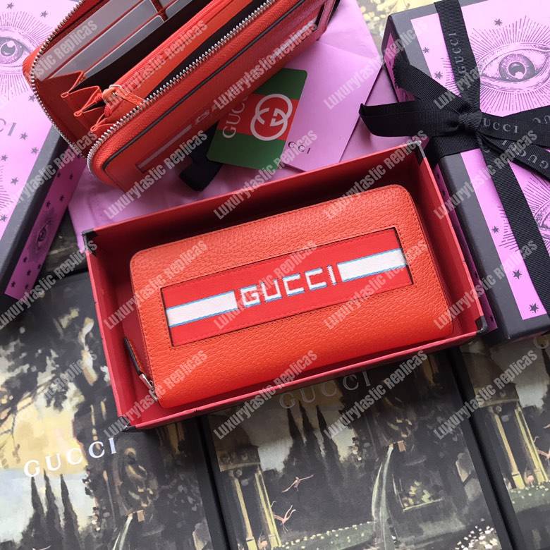 G*u*i stripe zip around leather wallet red