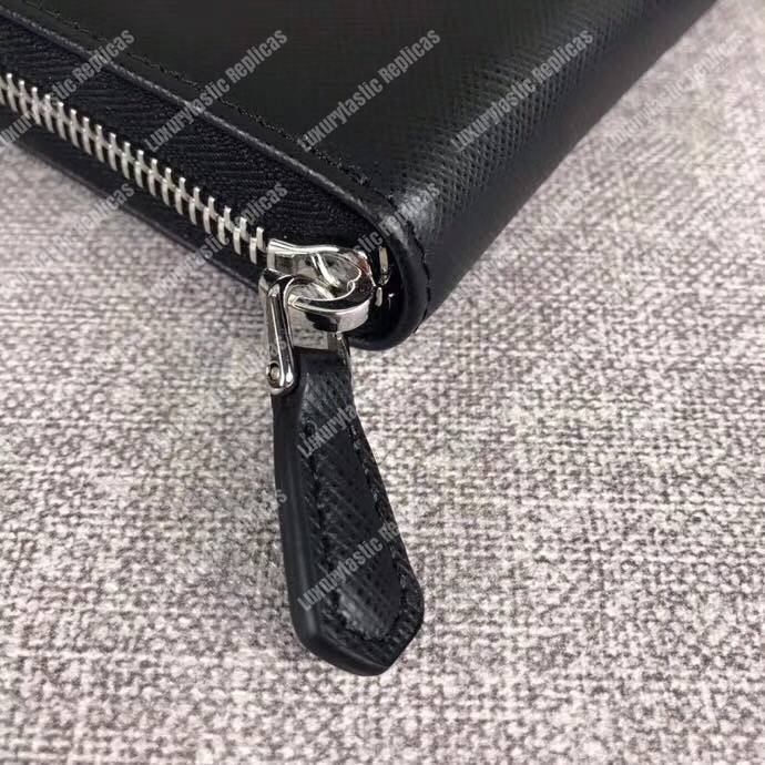 Pra*a large saffiano leather wallet black silver hardware