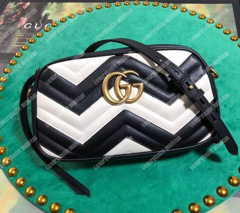 G*u*i gg marmont small matelassé shoulder bag black and white