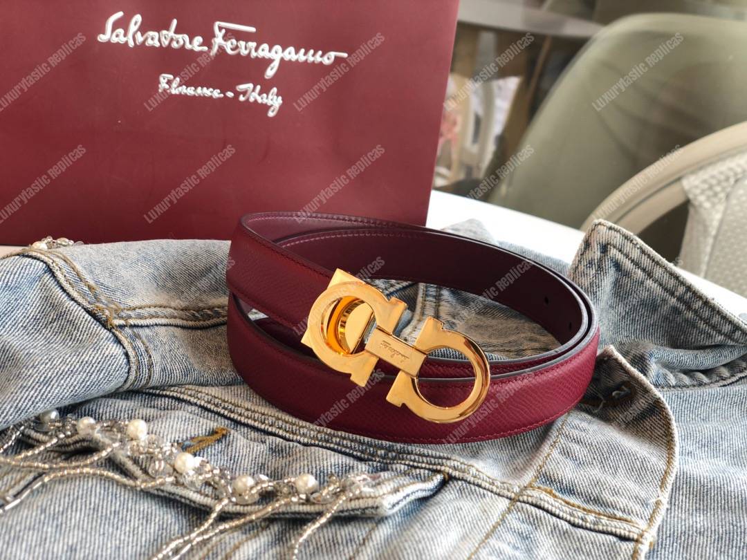 Salvatore Ferragamo Adjustable Gancini Belt Dark Red