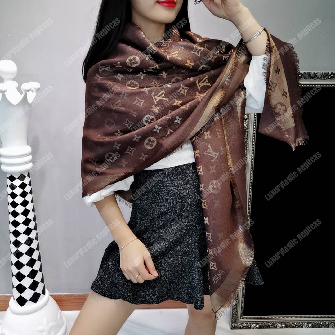 LV Monogram Shine Shawl Brown