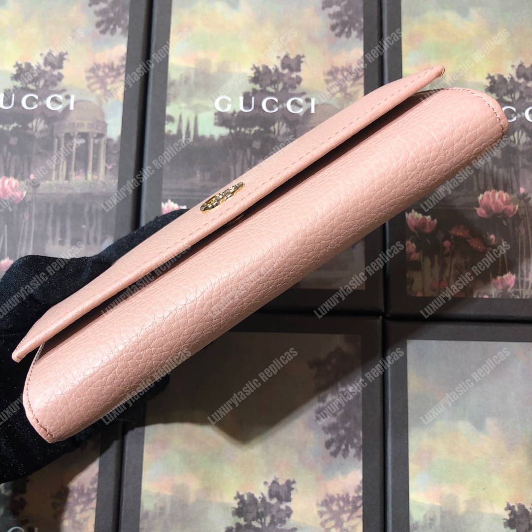 G*u*i light pink gg marmont leather continental wallet small gg metal