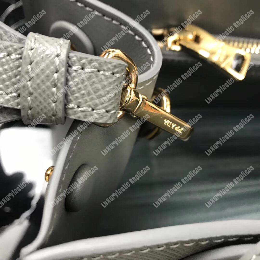pra*a monoCh*0me saffiano leather bag grey