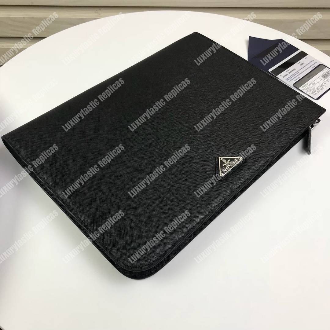 Pra*a saffiano leather document holder triangle logo black