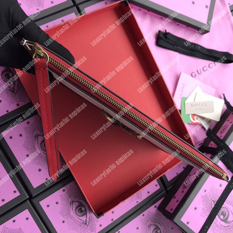 G*u*i bee leather pouch bag white/pink/red