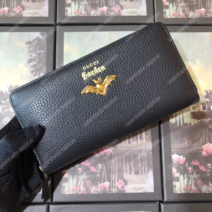 G*u*i garden leather zip around wallet black with bat