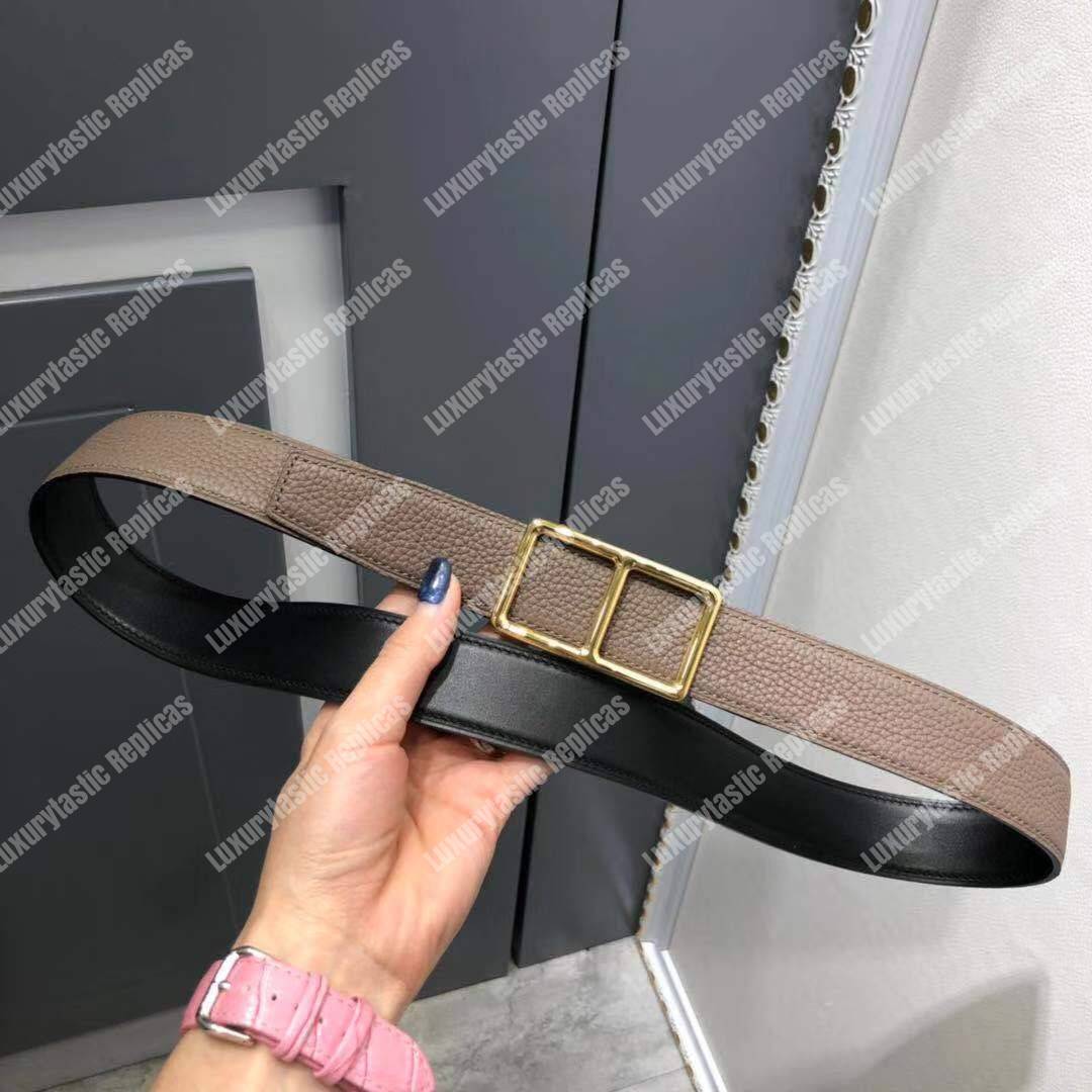 H**mes officier belt buckle reversible leather strap black/chocolate brown