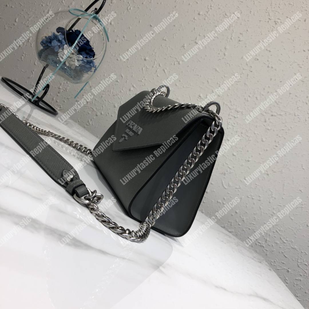 pra*a monoCh*0me saffiano leather bag dark grey