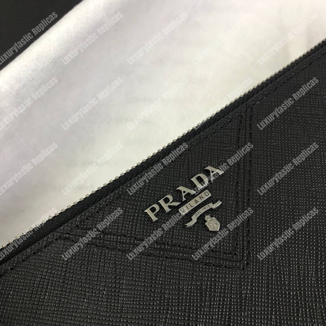 Pra*a saffiano leather pouch black