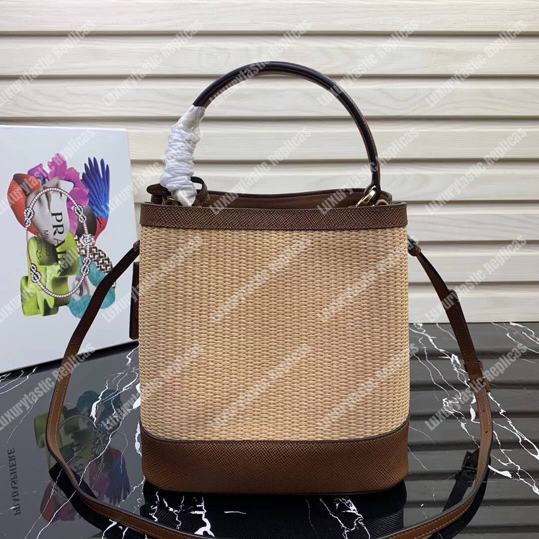 Pra*a panier medium straw bag dark brown