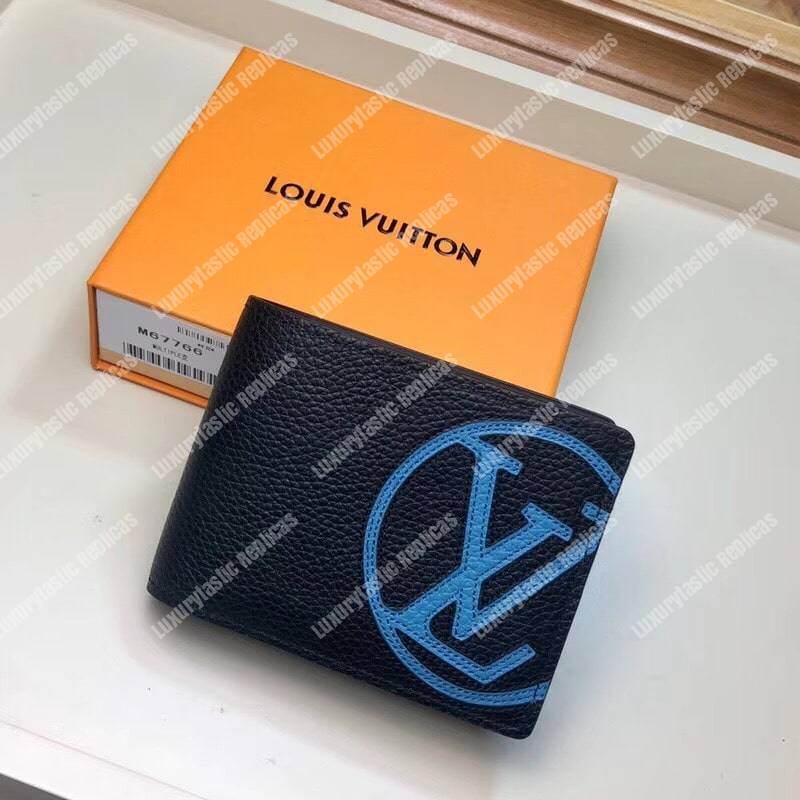 LV Multiple Wallet Taurillon Leather Blue Initials