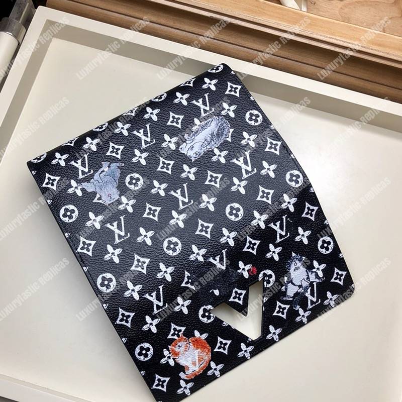 LV Twist Chain Wallet Catogram Dogs and Cats Black White