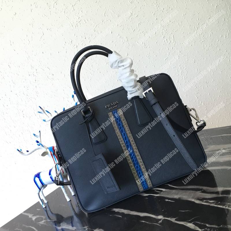 Pra*a saffiano leather work bag blue