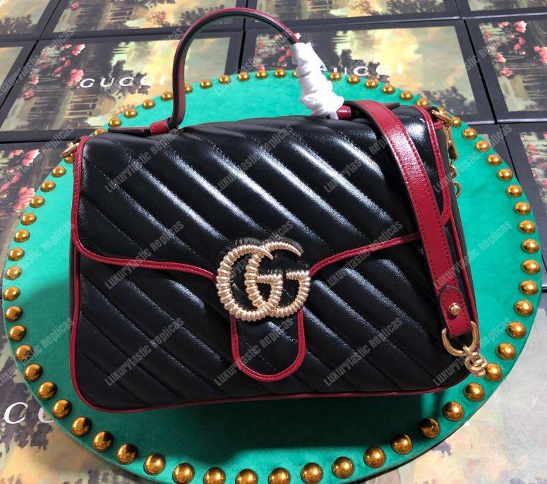 G*u*i gg marmont small top handle bag black cherise matelassé