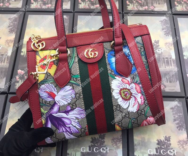G*u*i ophidia gg flora small tote bag red