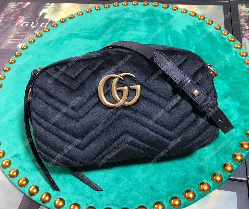 G*u*i gg marmont velvet small shoulder bag black