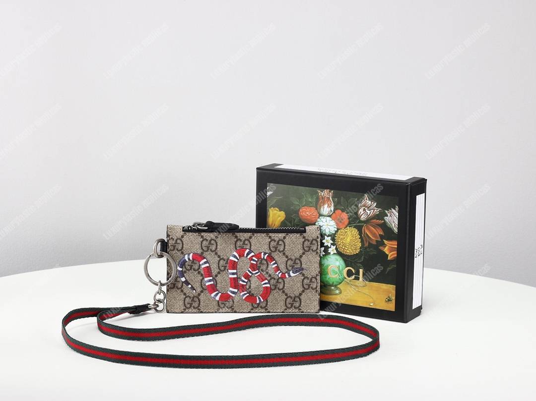 G*u*i kingsnake print gg sup*e card case keychain strap