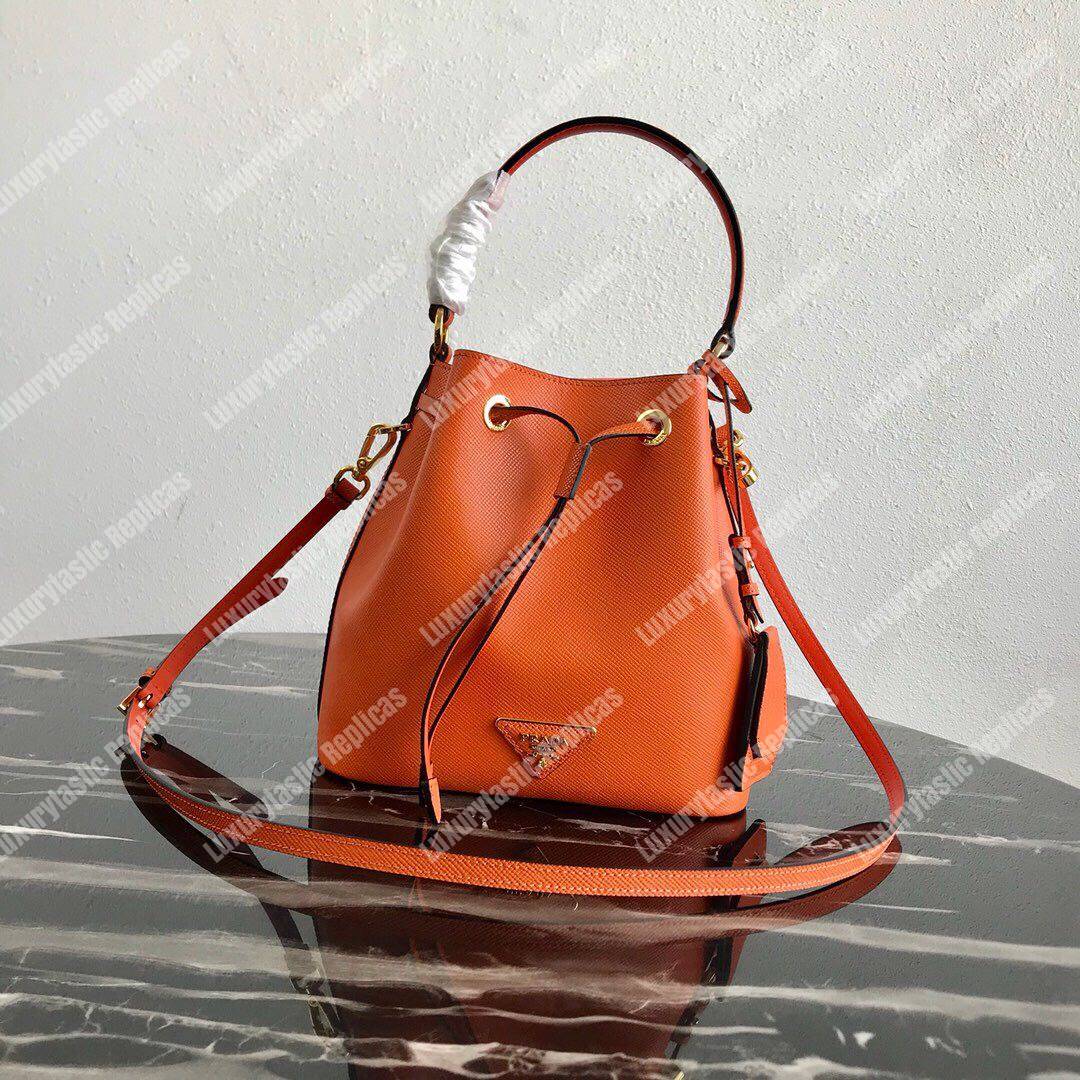 Pra*a saffiano leather bucket bag orange