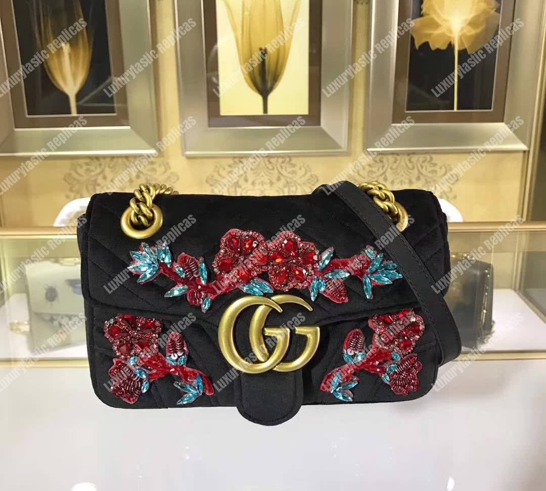 G*u*i gg marmont embroidered velvet mini bag blooms