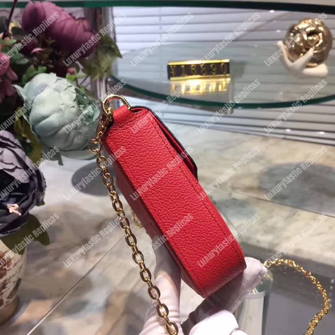 LV Pochette Felicie Bag Monogram Leather Cerise