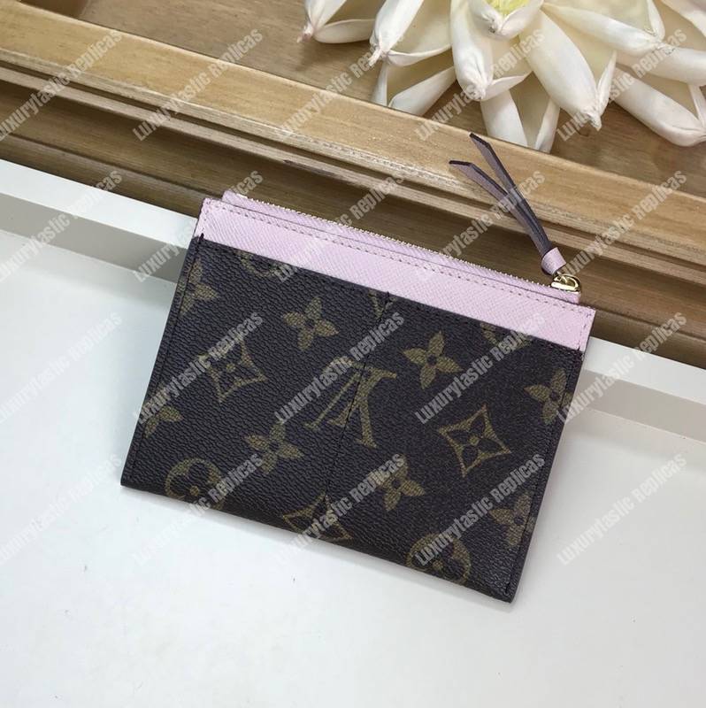 LV Zipped Card Holder Monogram Rose Ballerine