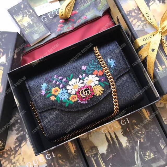 G*u*i embroidered leather mini shoulder bag black