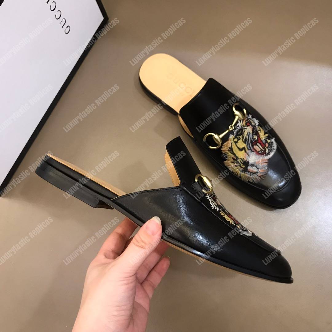 G*u*i princetown leather tiger slipper black