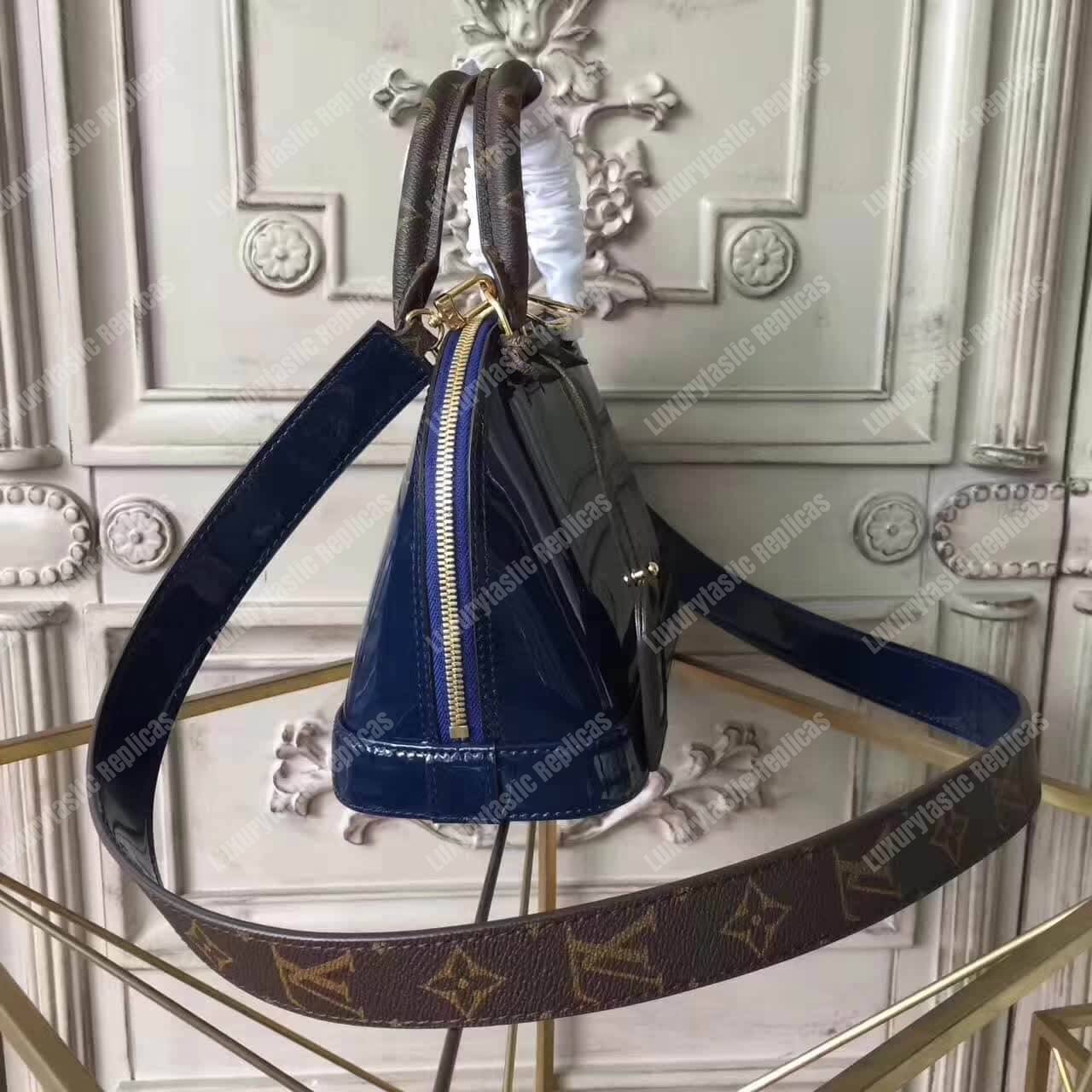 LV Alma BB Patent Leather Marine