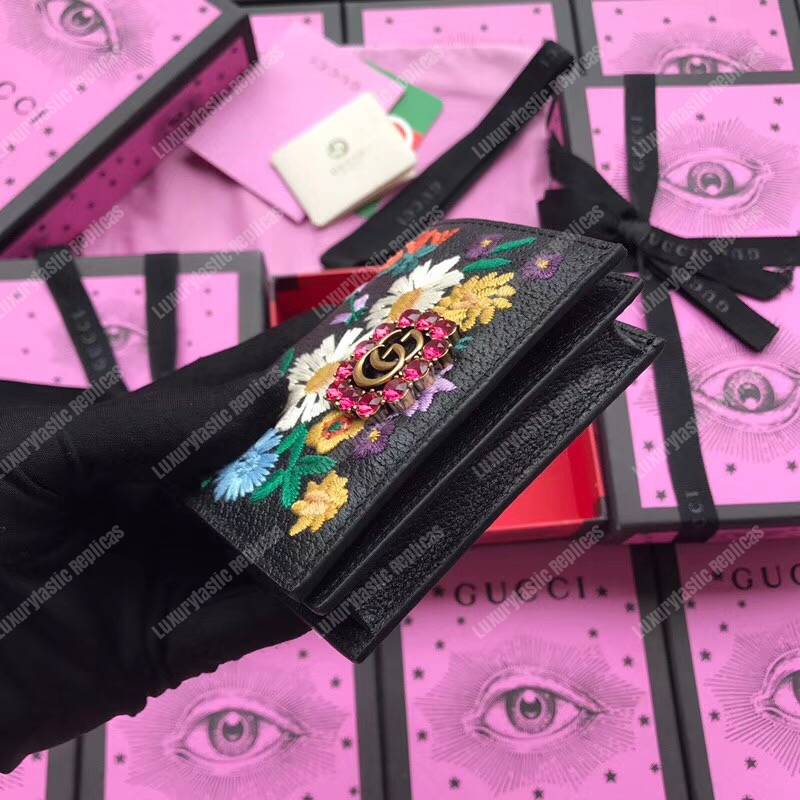 G*u*i embroidered leather card case black