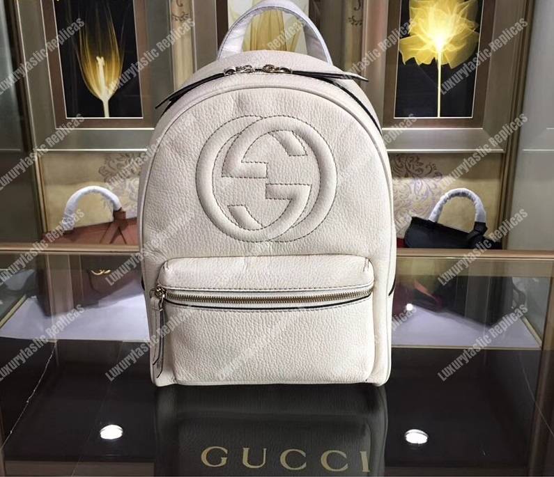 G*u*i soho leather chain backpack white