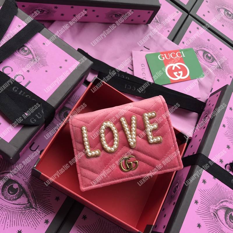 G*u*i gg marmont card case velvet pink love