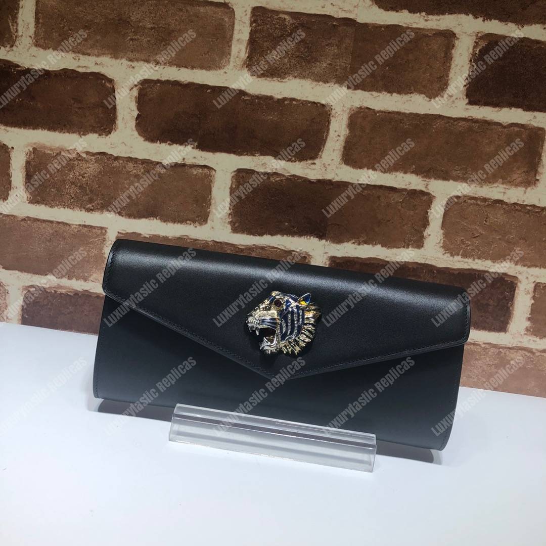 G*u*i broadway leather clutch with tiger black