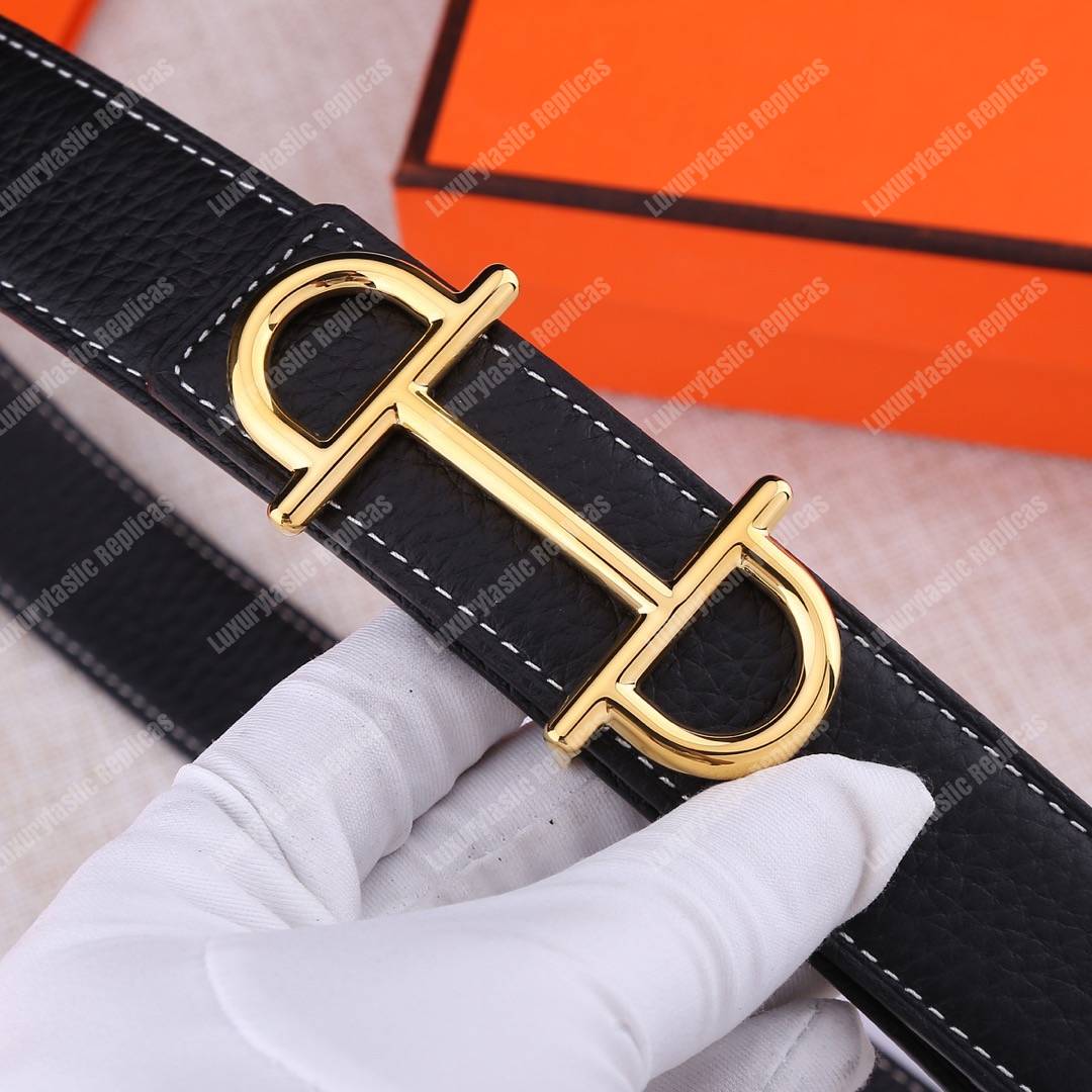 H**mes gamma belt buckle sellier reversible leather strap black