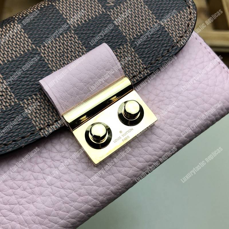 LV Croisette Compact Wallet Damier Ebene canvas w/ grained leather Magnolia