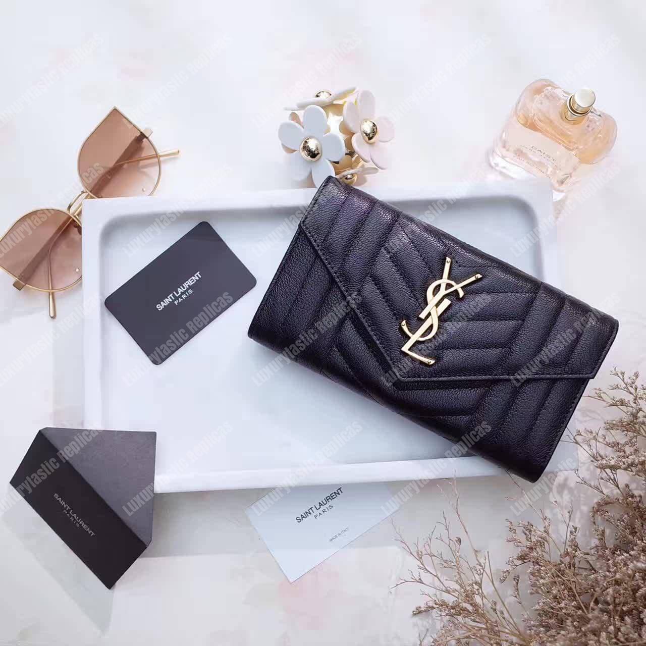 Saint Laurent Monogram Large Flap In Grain De Poudre Embossed Black