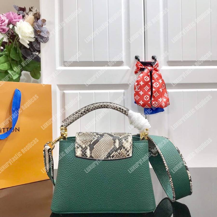 LV Capucines Mini Taurillon Python Emeraude