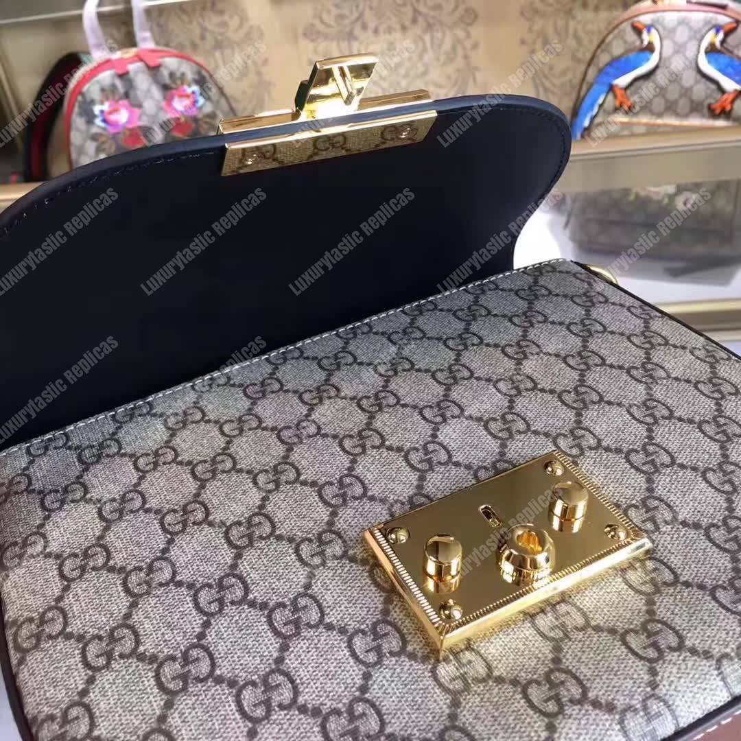 G*u*i padlock medium gg shoulder bag beige/ebony black