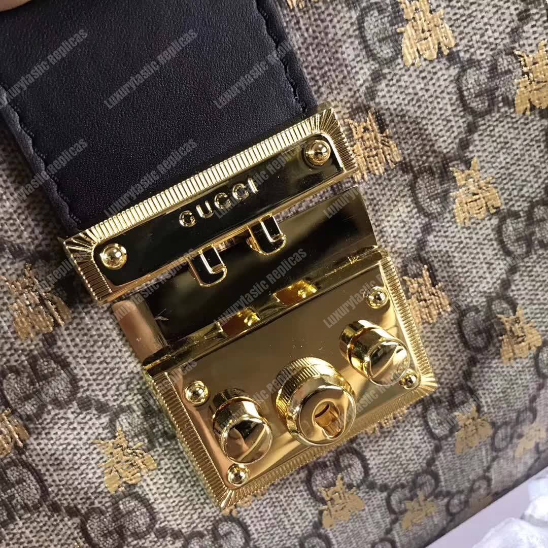G*u*i padlock small gg bees shoulder bag black