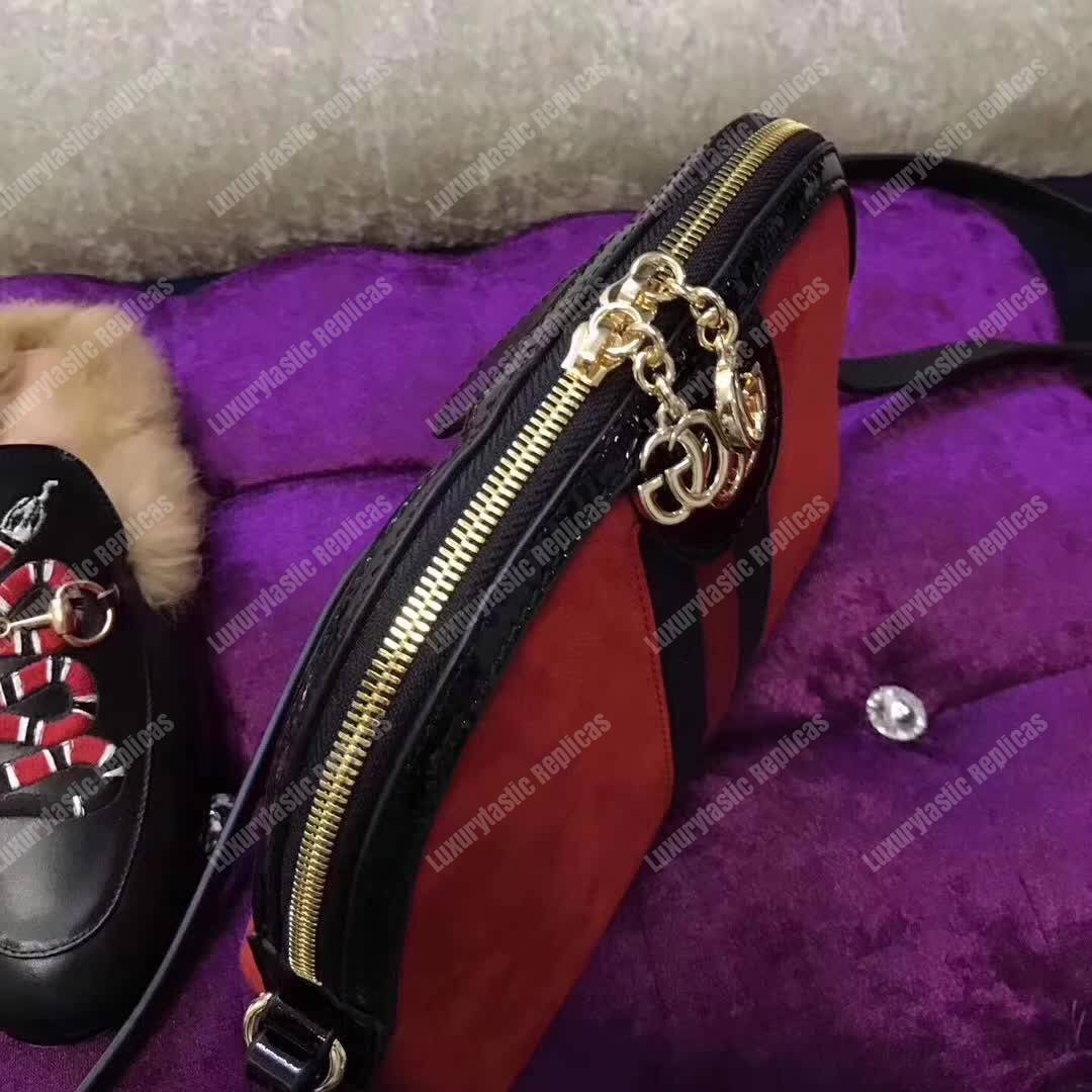 G*u*i ophidia small shoulder bag in hibiscus red suede