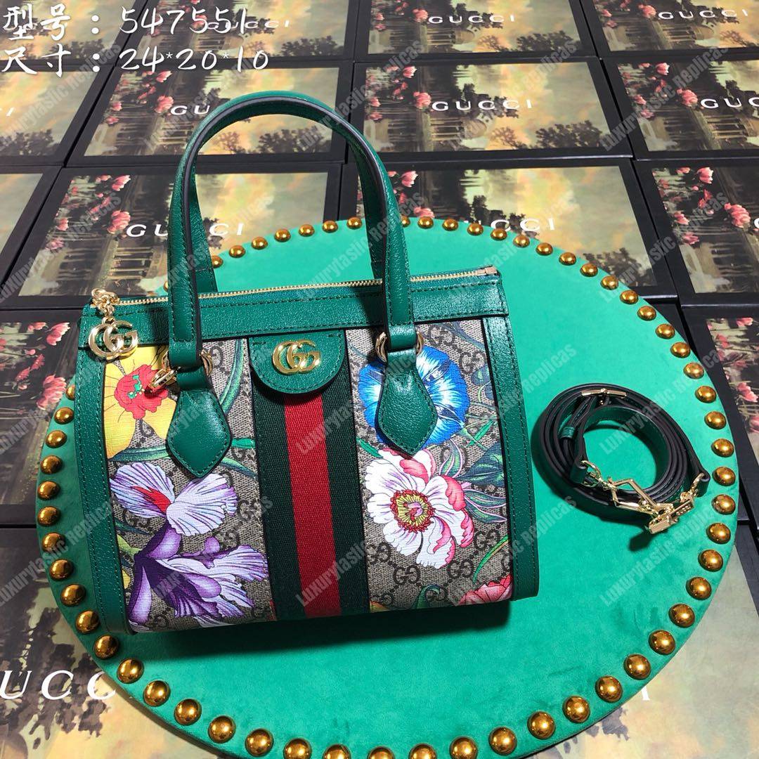 G*u*i ophidia gg flora small tote bag green