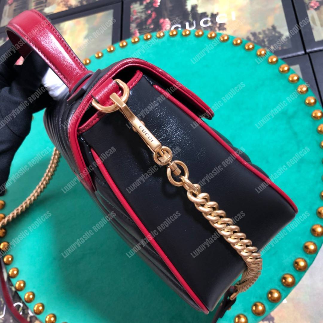 G*u*i gg marmont small top handle bag black cherise matelassé