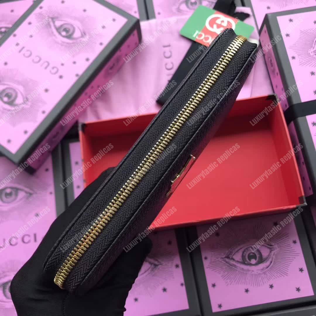 G*u*i leather zip around wallet with bosco in black