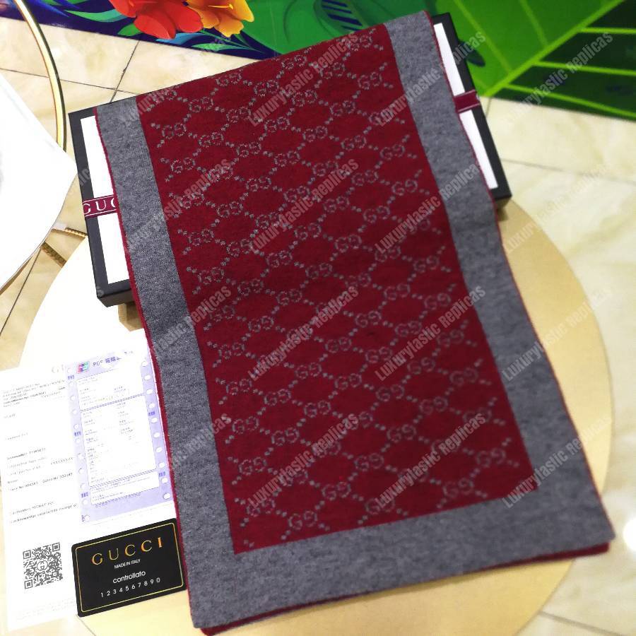 G*u*i monogram gg wool scarf grey red