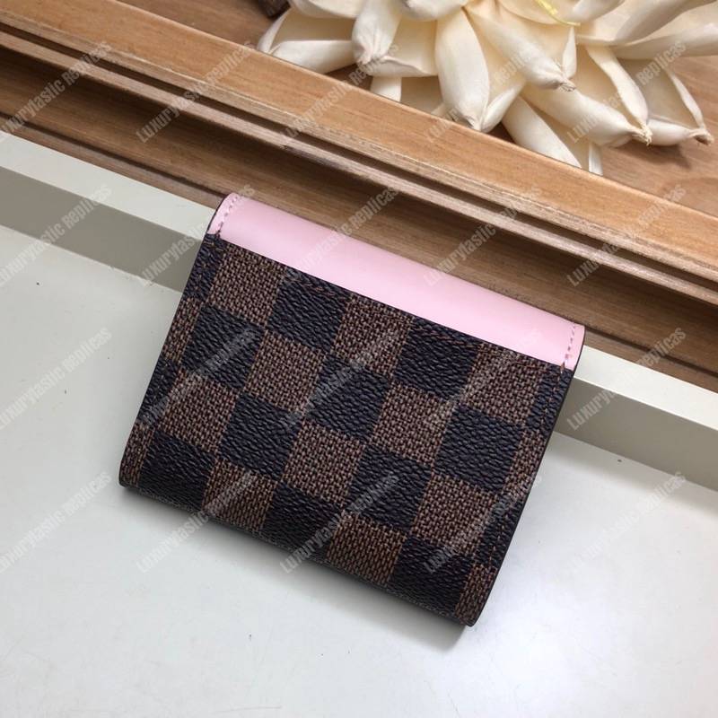 LV Zoé Wallet Damier Ebene Rose Ballerine colored leather