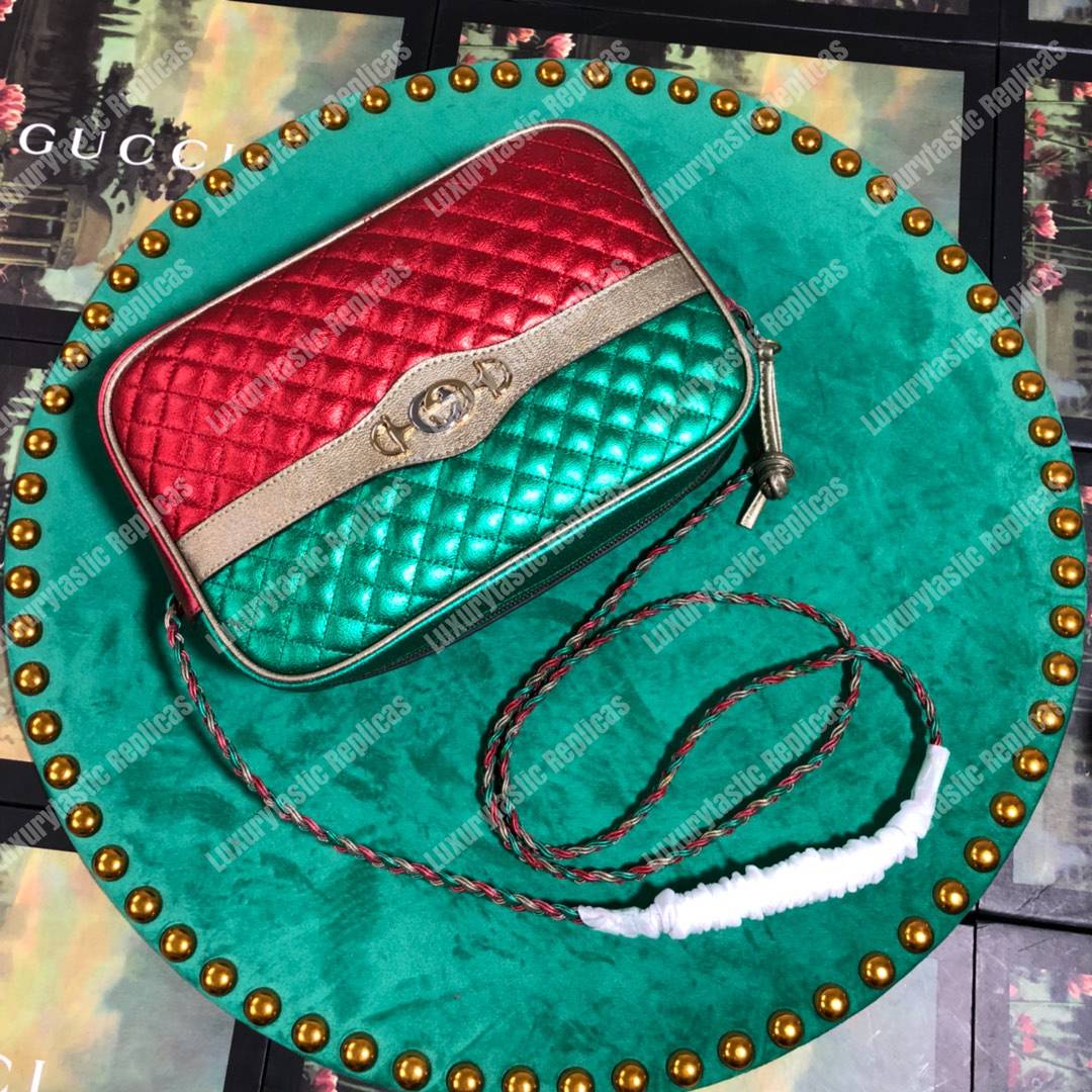 G*u*i laminated leather small shoulder bag red/green