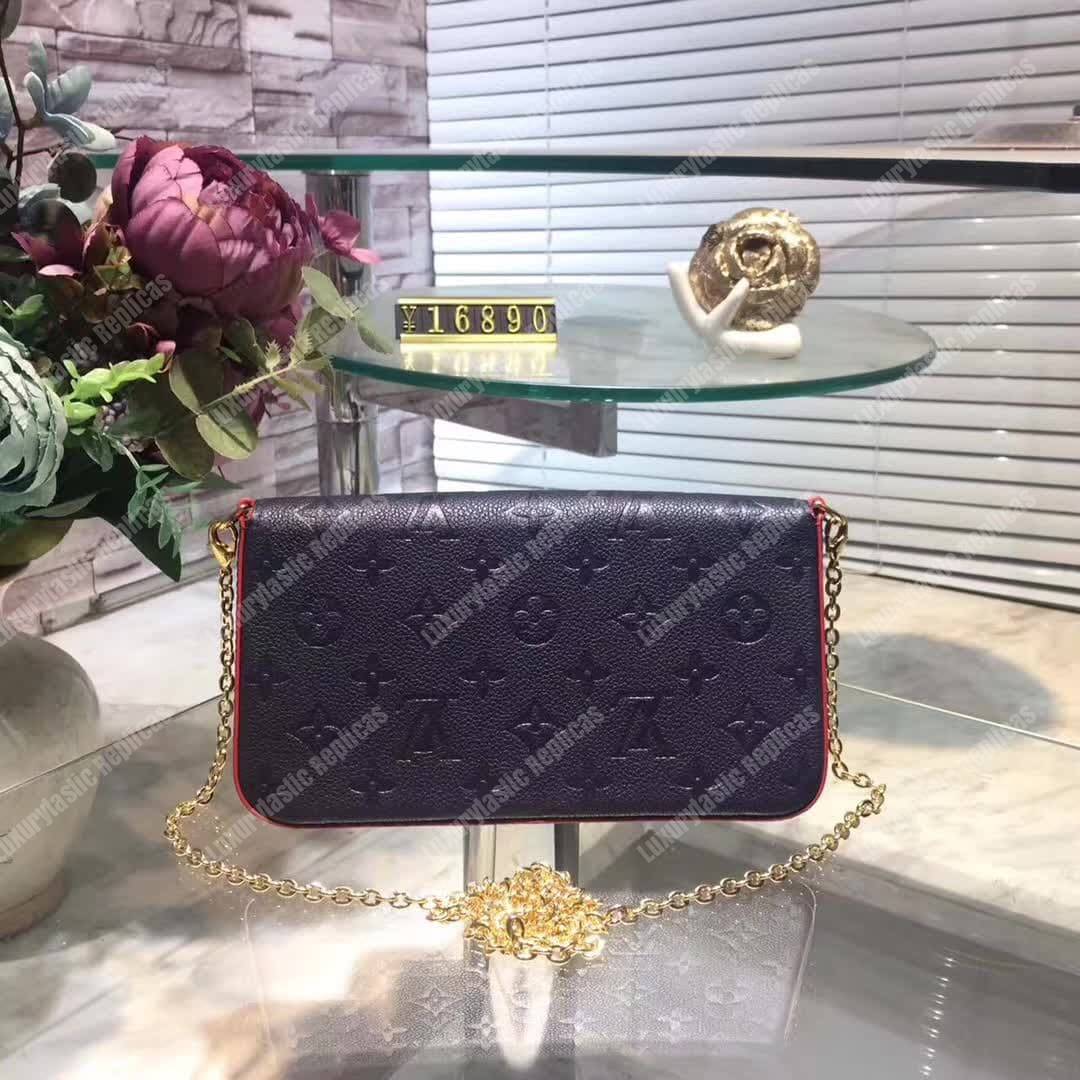 LV Pochette Felicie Bag Monogram Leather Marine Rouge