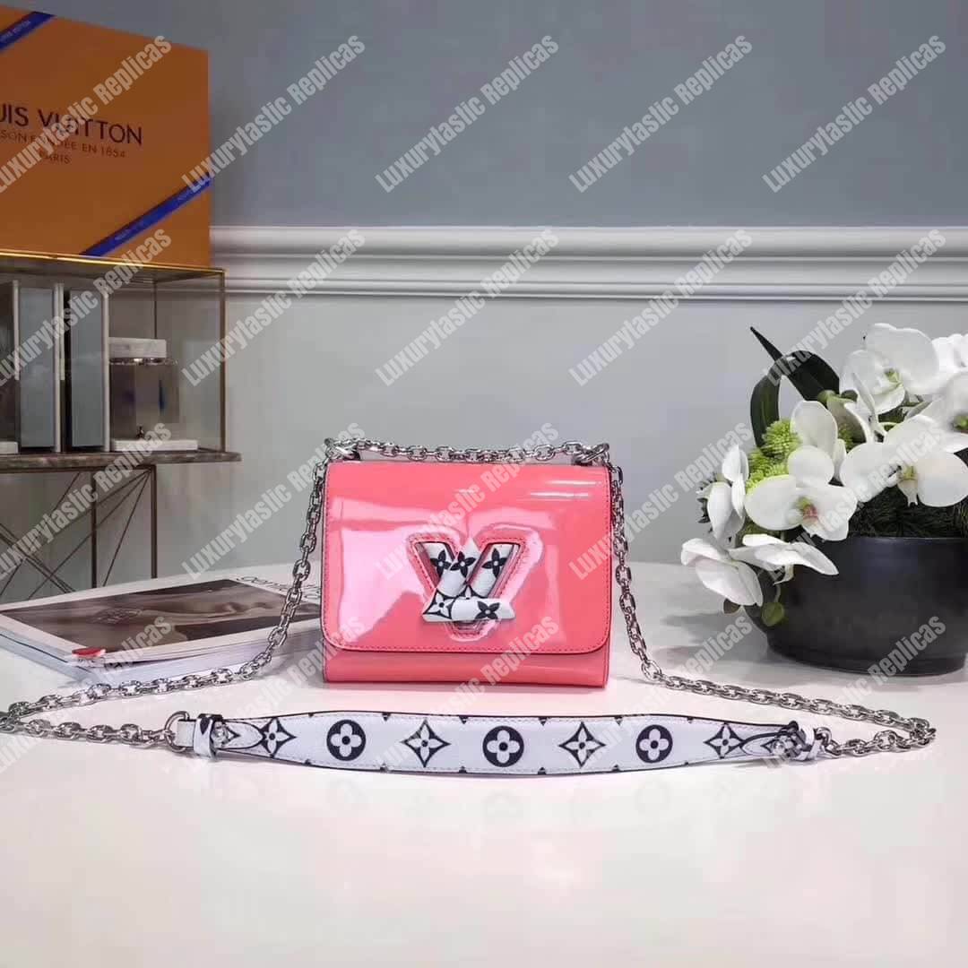 LV Twist PM Monogram Vernis Leather Rose Poudre
