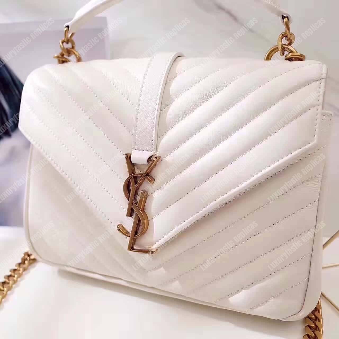 Saint Laurent Classic Medium College Monogram White Gold-Toned