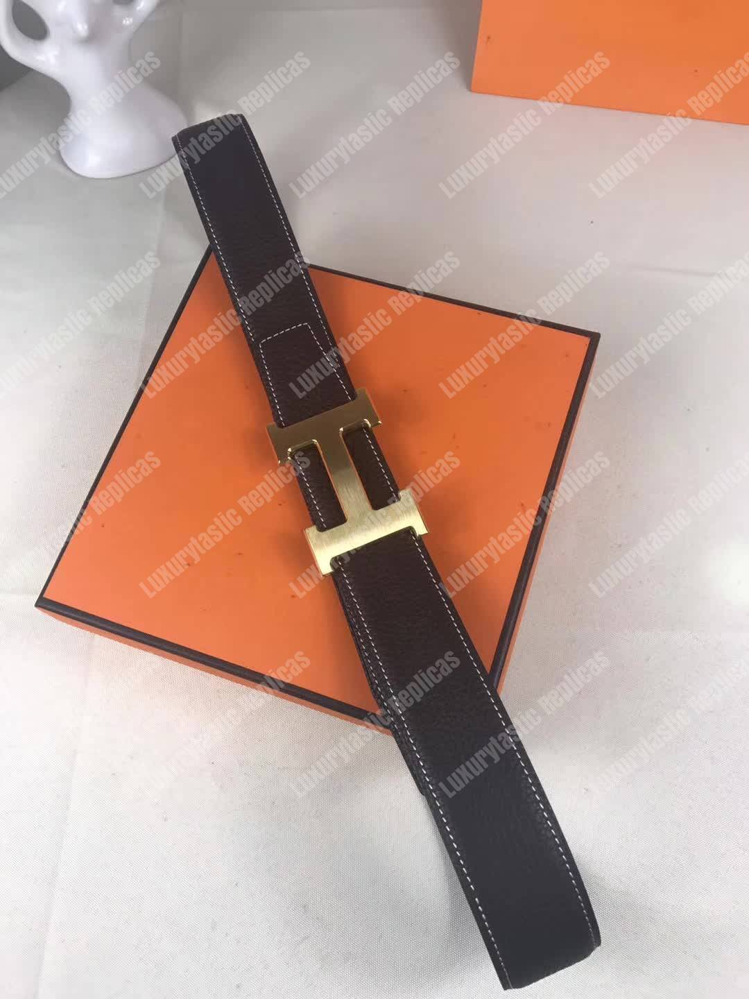 H**mes h belt buckle reversible leather strap black/brown